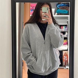 Gray Oversized Zip Up Hoodie